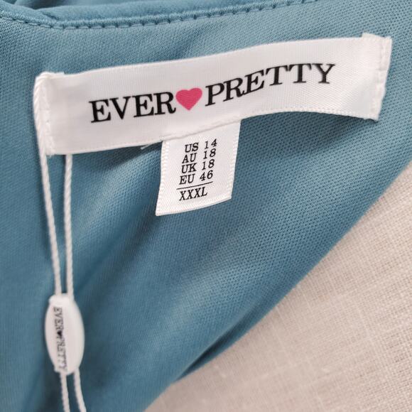 Ever-Pretty Womens Size 14 Blue V Neck Flutter Sleeve Pleated Hi-Lo Dress New - Picture 5 of 9